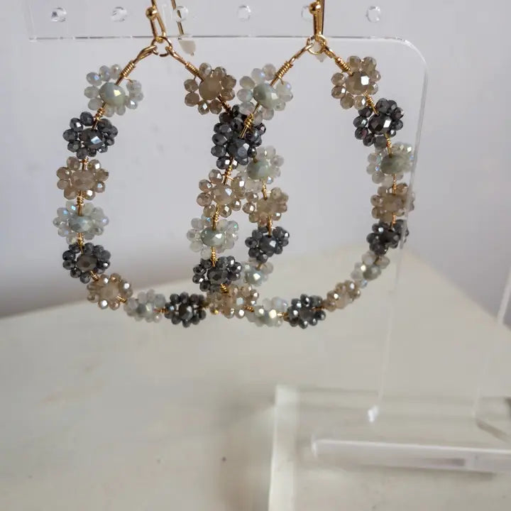 Earrings Beaded Flower Teardrop