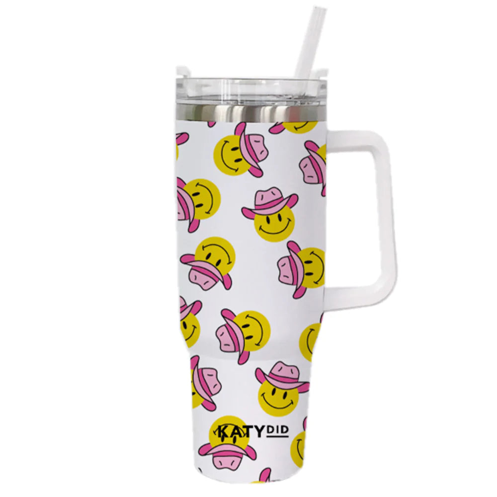 40 oz Hot Pink Katydid Large Stainless Tumbler with straw